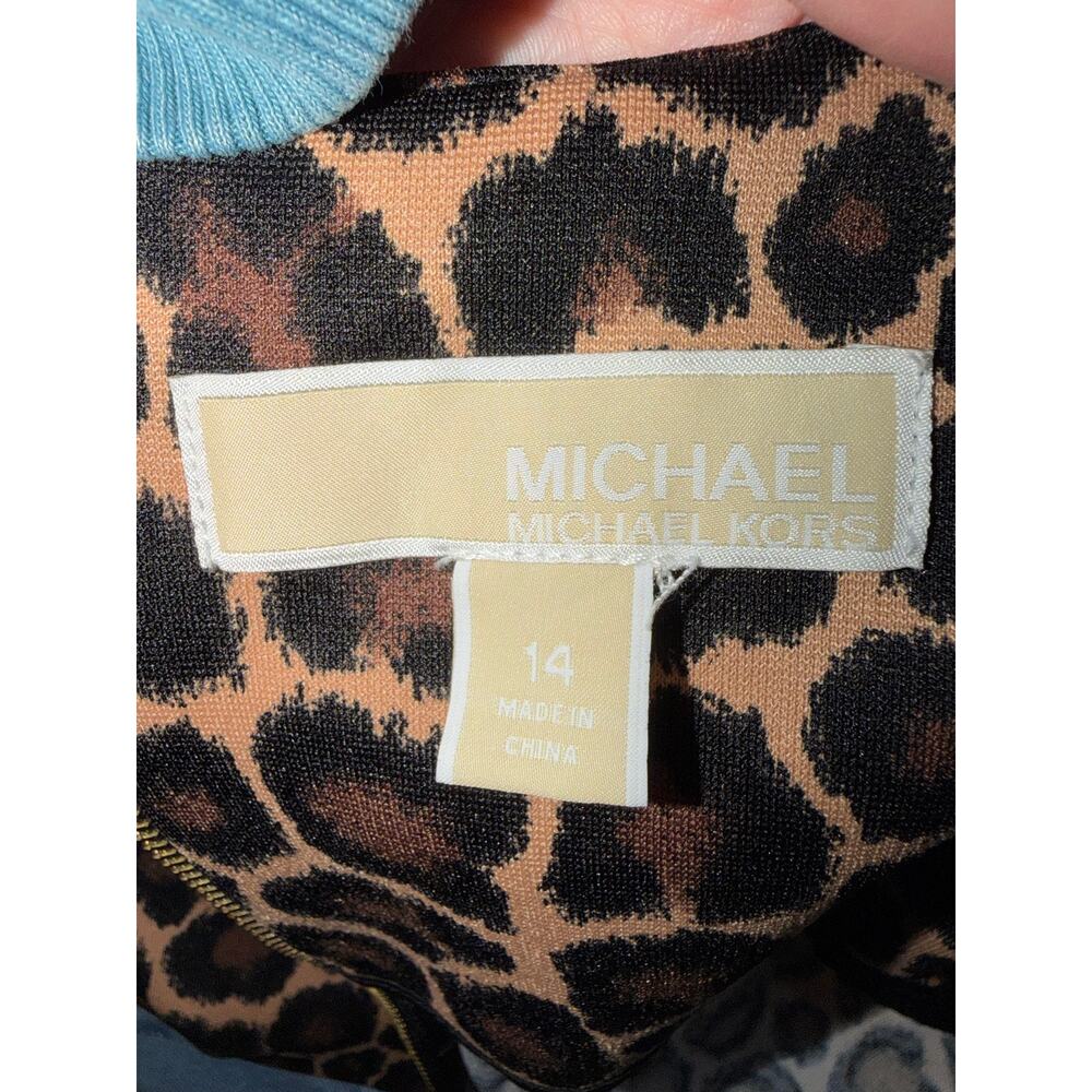 Michael Kors Leopard Print Cap Sleeve Shift Dress Size 14 EUC - Picture 10 of 12